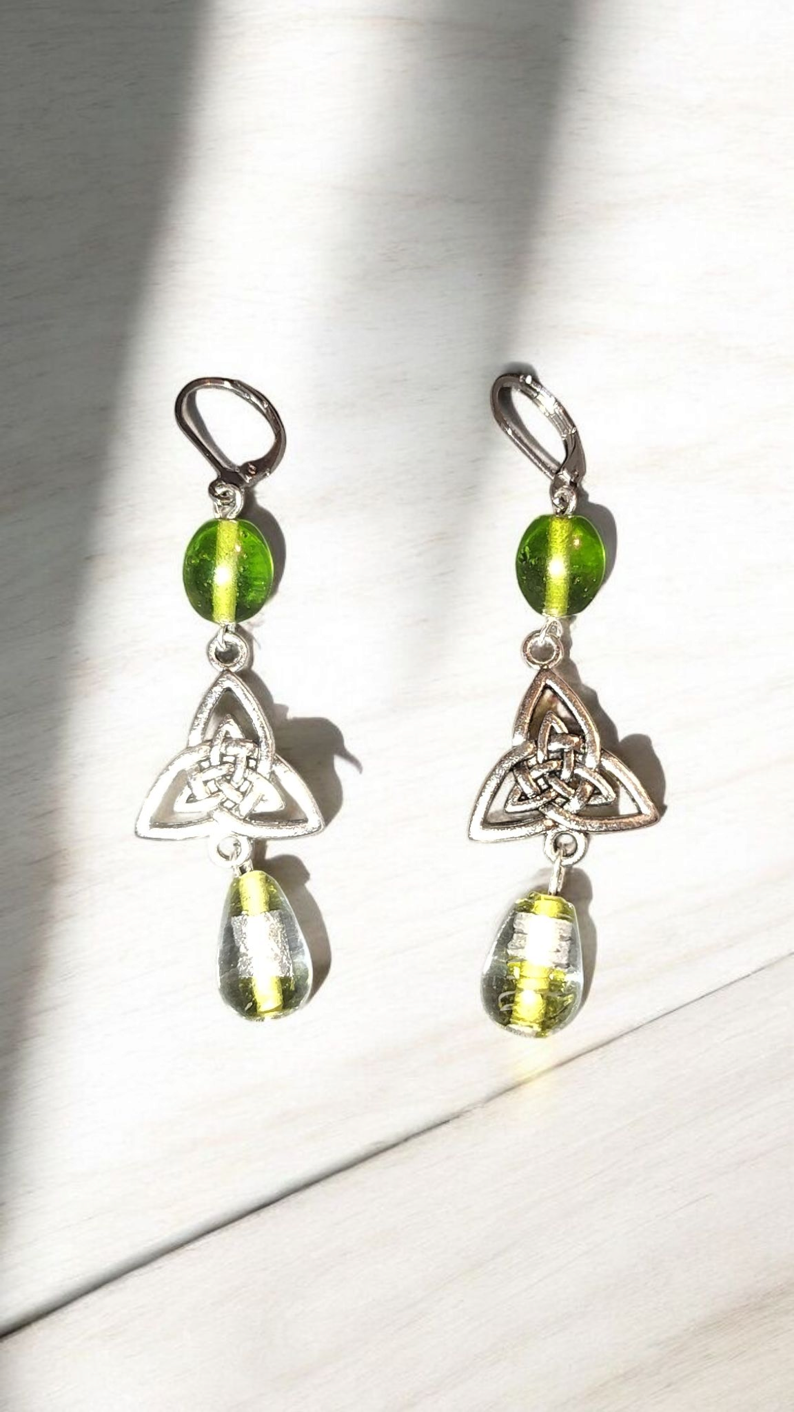 Green Celtic Knot Dangle Earrings