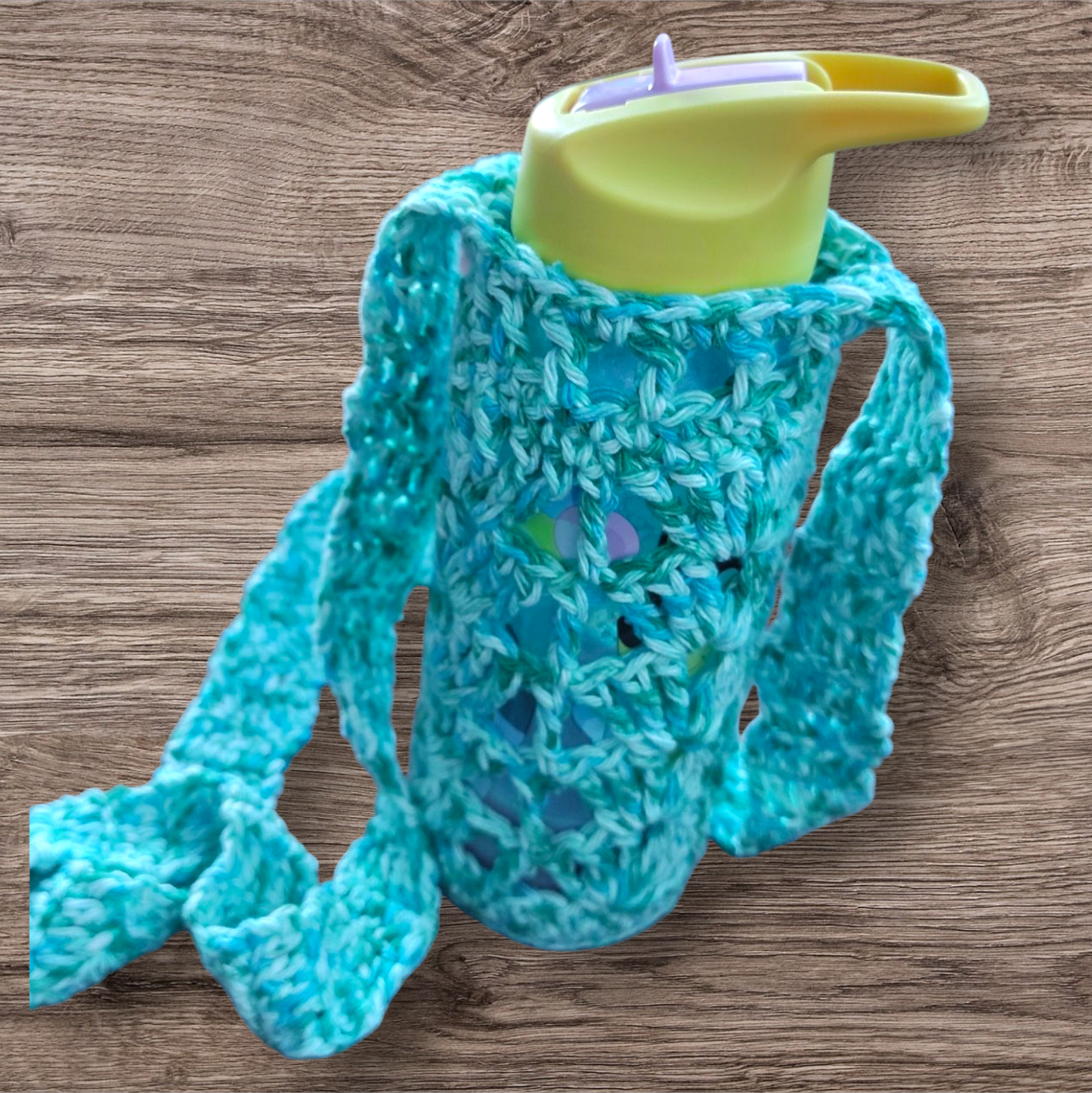 Crocheted Water Bottle Holder - Teal