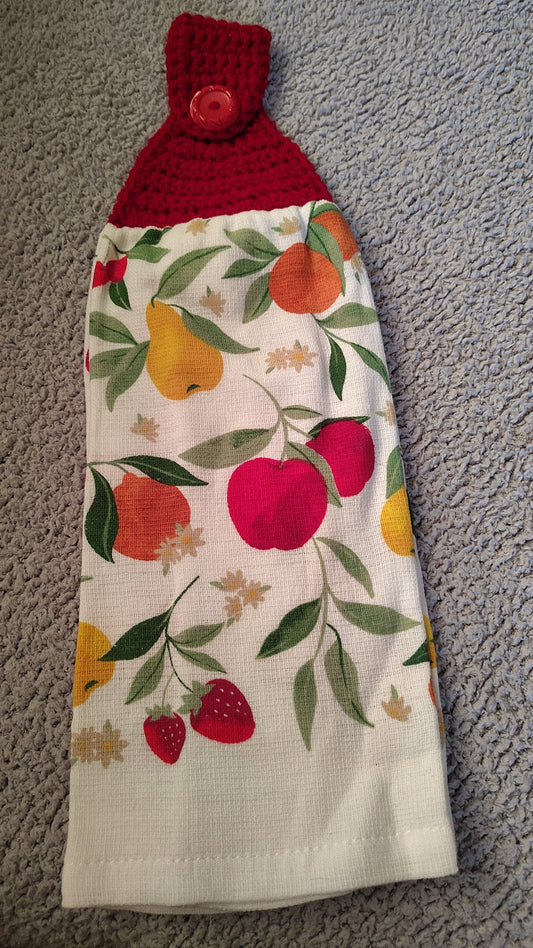Crochet-topped Hanging Kitchen Towel (fruits)