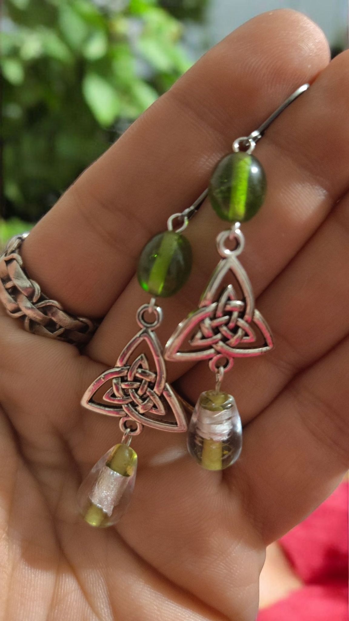 Green Celtic Knot Dangle Earrings