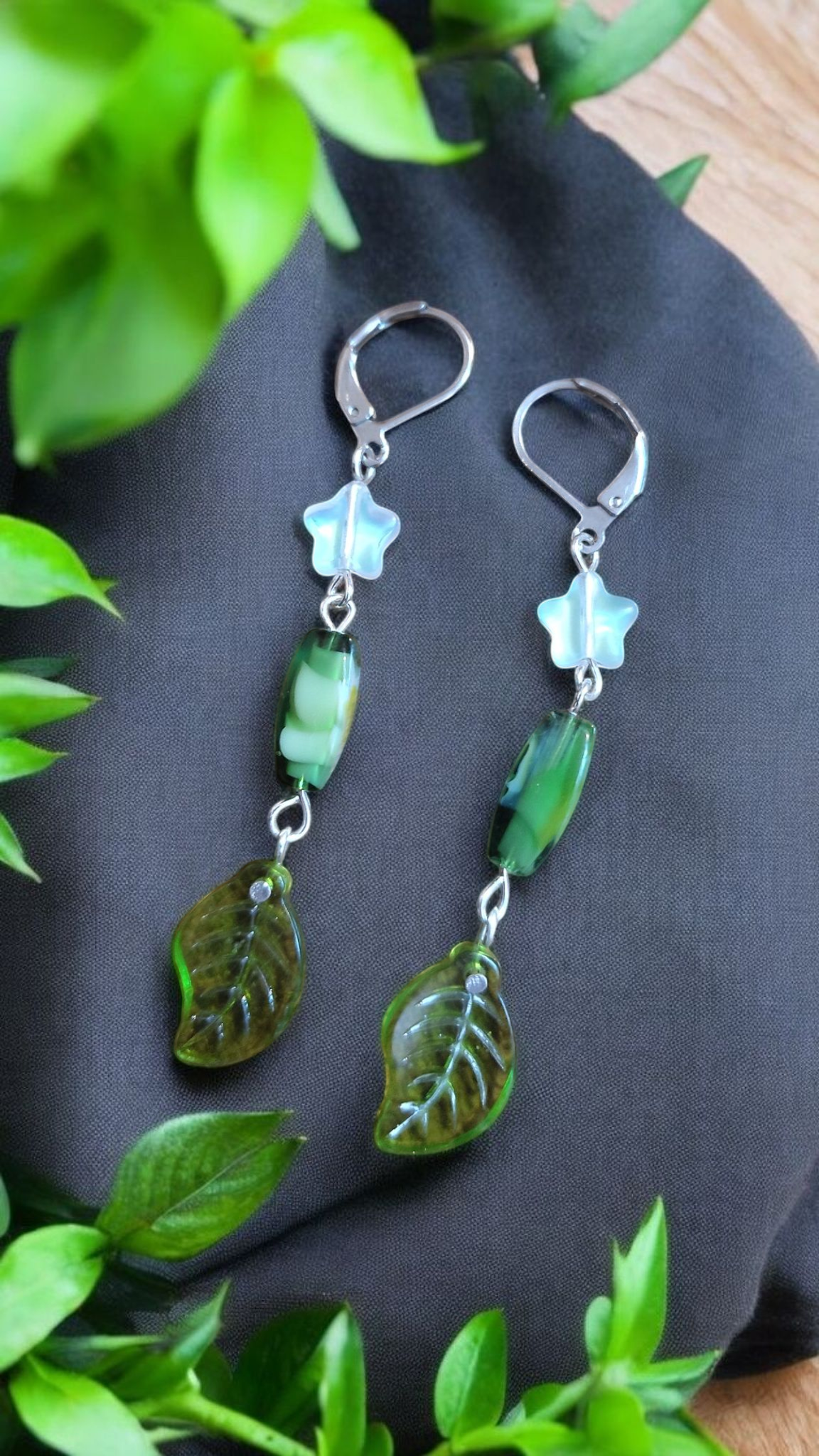 Green Leaf Dangle Earrings