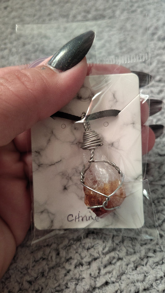 Wire-Wrapped Raw Citrine Necklace